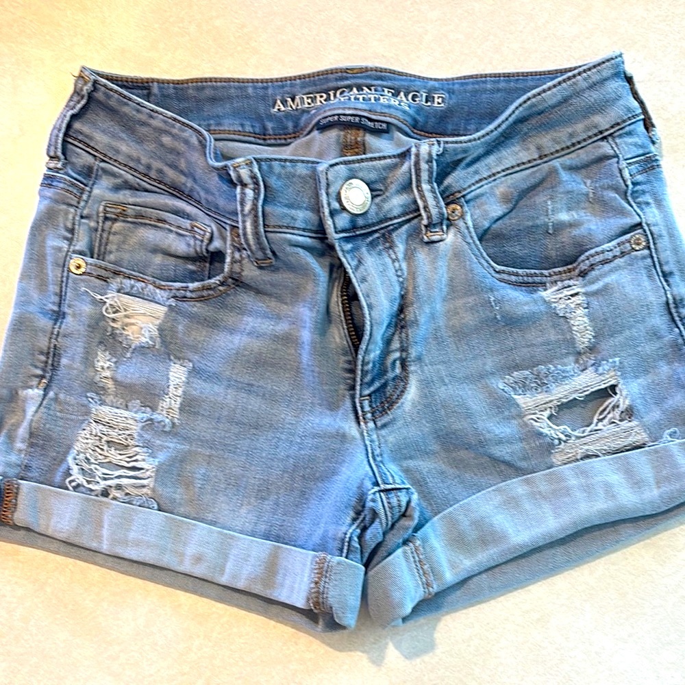 American Eagle Outfitters Blue Distressed Jean Shorts